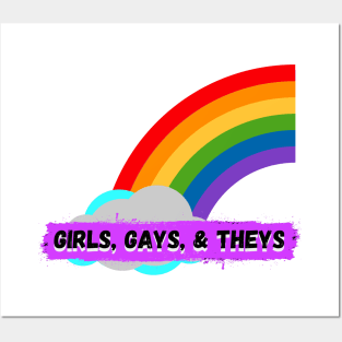 Girls, Gays, and Theys – Half Rainbow with Clouds Posters and Art